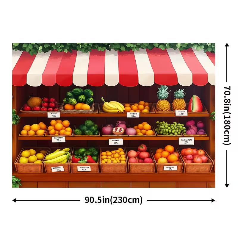 2D Cartoon Fruit Shop Backdrop Kids Birthday Market Theme Photography Background