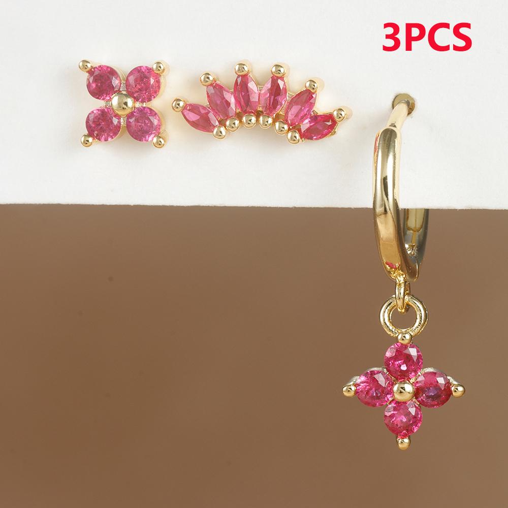 3PCS Zircon Flower Pendant Earring Sets For Women Stainless Steel Cartilag Piercing Earring Trend Jewelry Aretes De Mujer