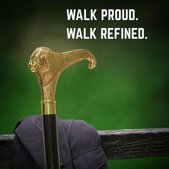 Handmade Brass Lion Head Walking Cane – Black Wooden Gentleman's Cane