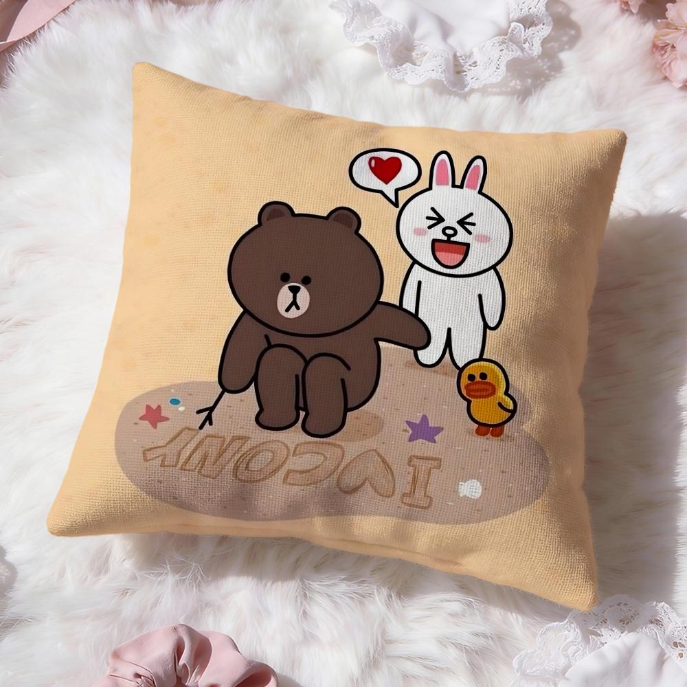 Line Town Bear and Cony Cushion Cover Premium Comfort Reversible Pillow Cove -Two in One Design for Any Room & Car Interior