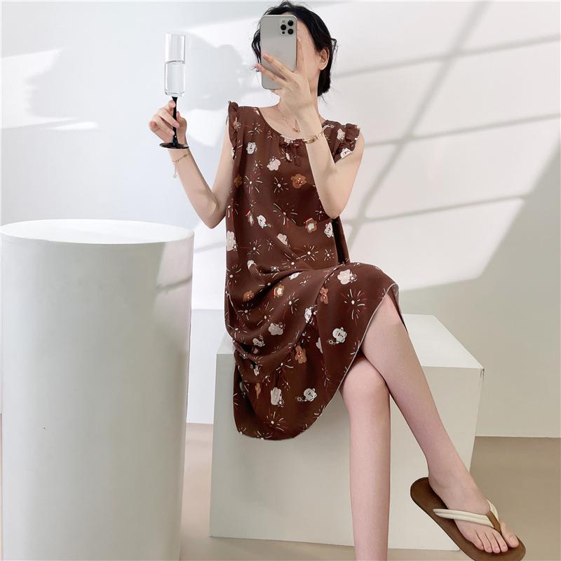 1011 Korean version of princess style dress cute loose artificial cotton loungewear cotton and silk nightdress women's summer thin