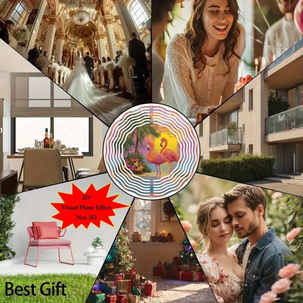 10 Inch Metal Flamingo Wind Spinner Colorful Sunset Beach Decor for Outdoor Garden Patio Yard Farm No Electricity Needed Gift Idea