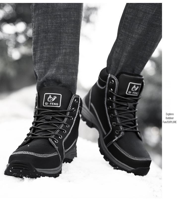 Men's Waterproof Non-Slip High-Top Hiking & Travel Shoes - Versatile, Outdoor, Plus Size, Velvet-Lined.