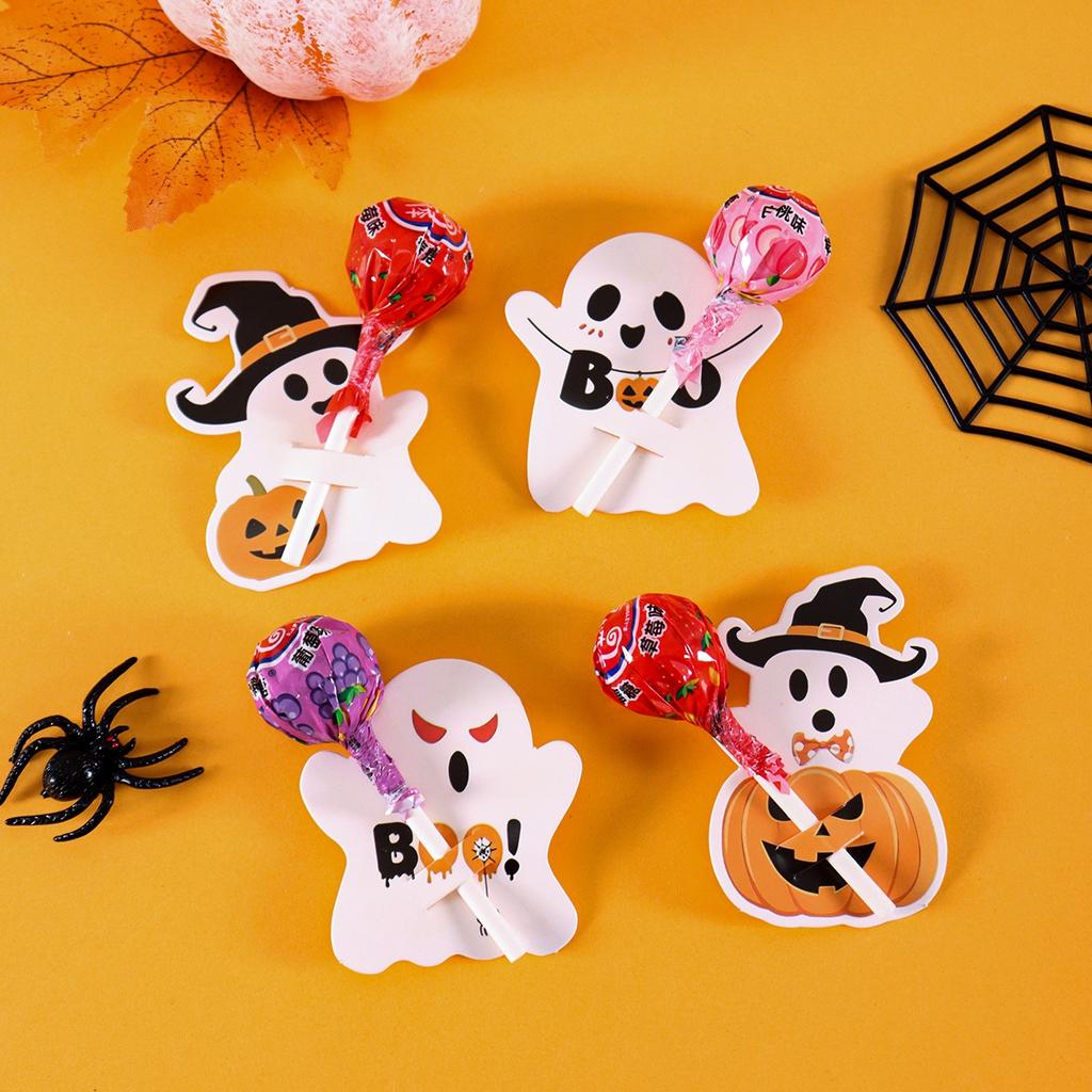 48pcs Halloween Lollipop Holder Cards Cute Pumpkin Ghost Pattern for Birthday Halloween Party Decoration DIY Gifts Supplies 5
