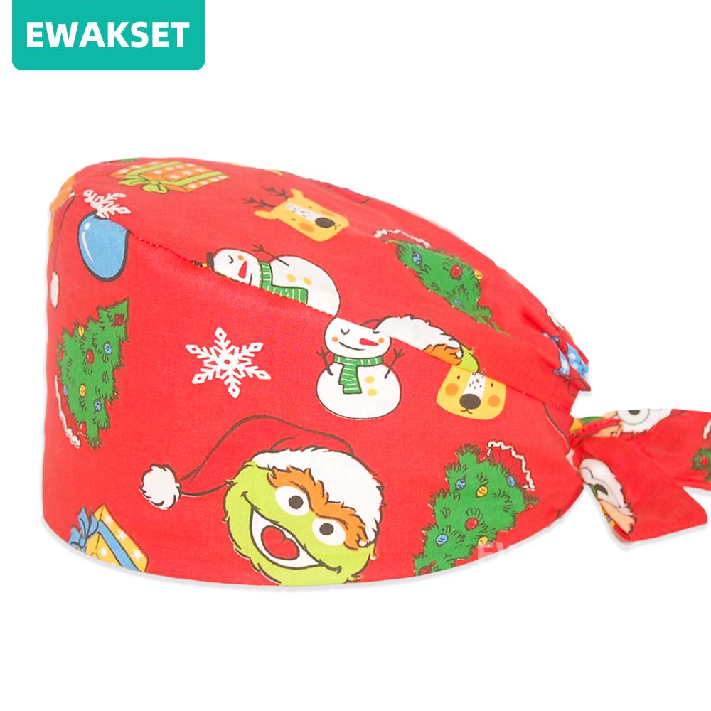 Unisex Christmas Printed Medical Caps Women Men Nurse Doctor Top Surgical Cap Chef Working Hat 100%cotton Scrub Cap