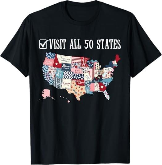 MOST POPULAR! Visited all 50 states USA map travel All Fifty State T-Shirt S-3XL XL