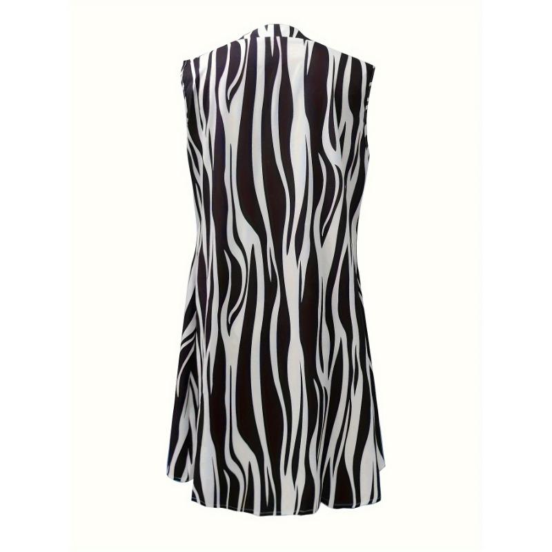 Abstracte rimpelprintjurk, casual V-hals mouwloze jurk, dameskleding