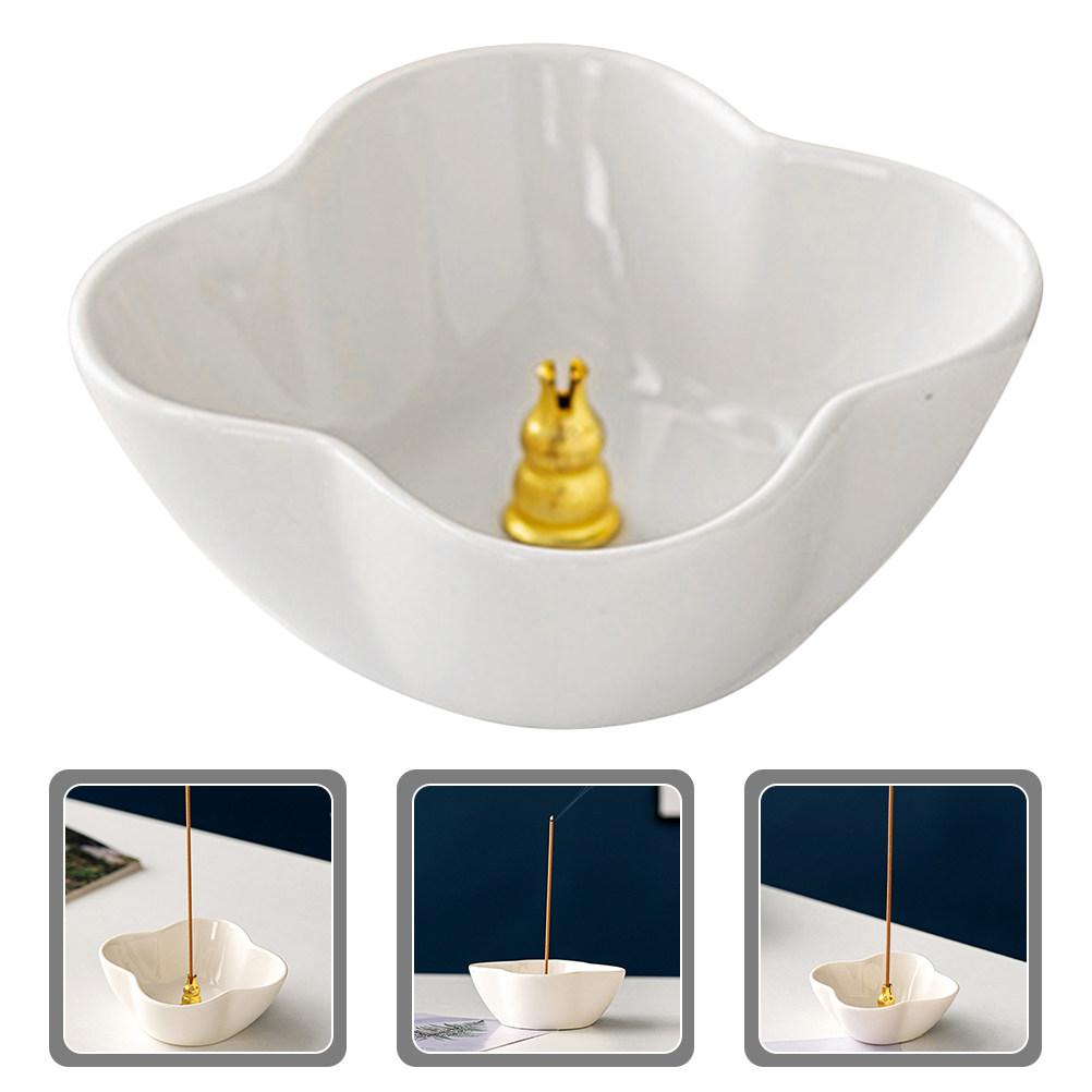 Four Leaf Ceramic Incense Stick Burner Compact Decorative Censer Ornament Incense Holder for Home Office Bedroom Aroma