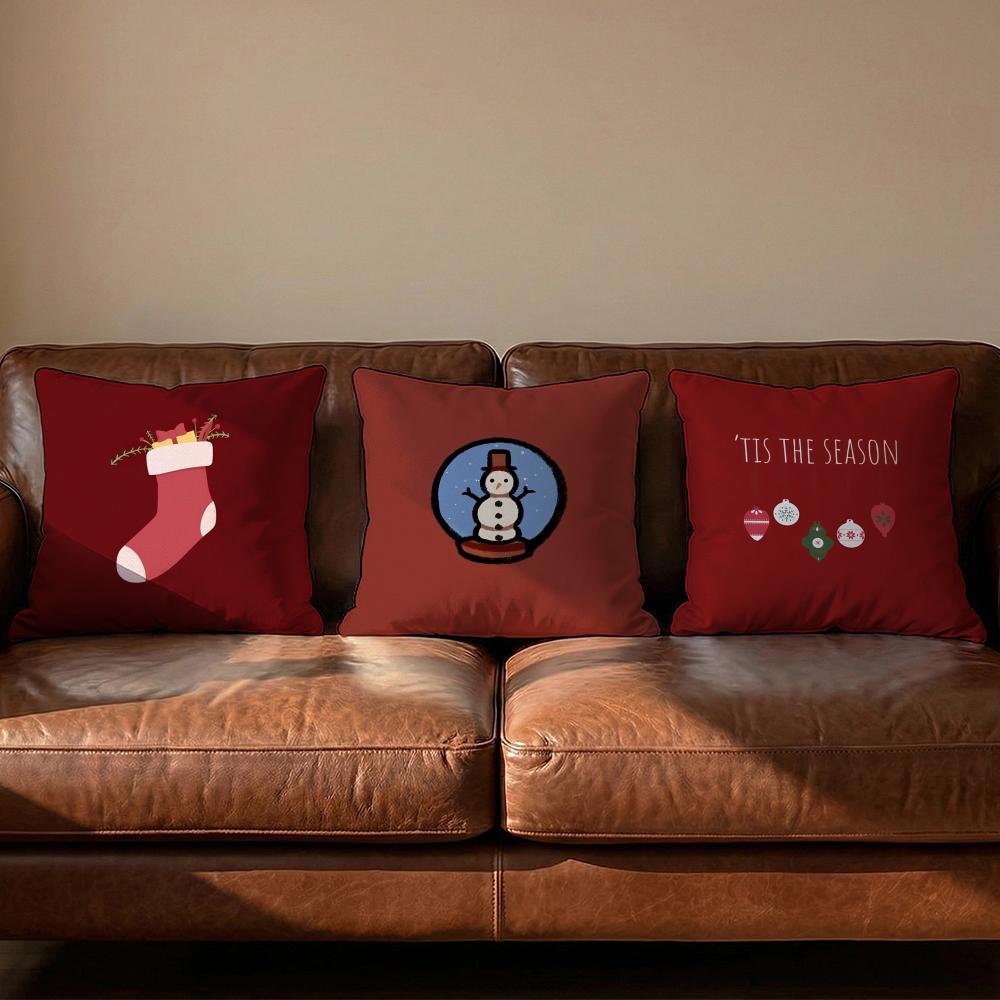 Christmas Red Santa Snowman Cushion Cover Soft Reversible Durable Pillow Cover MultiScene Use for Home Car Daily Comfort