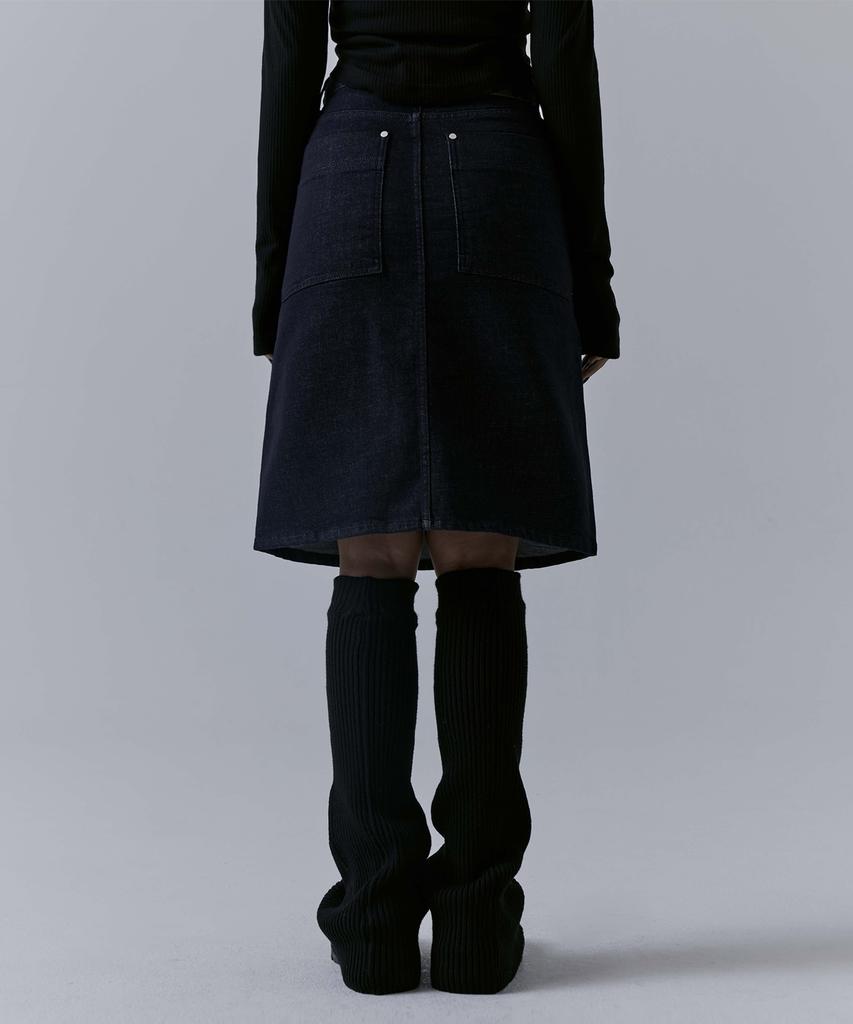 Teulimingbeodeu One Button Denim Set-Up Skirt [ Indigo ]