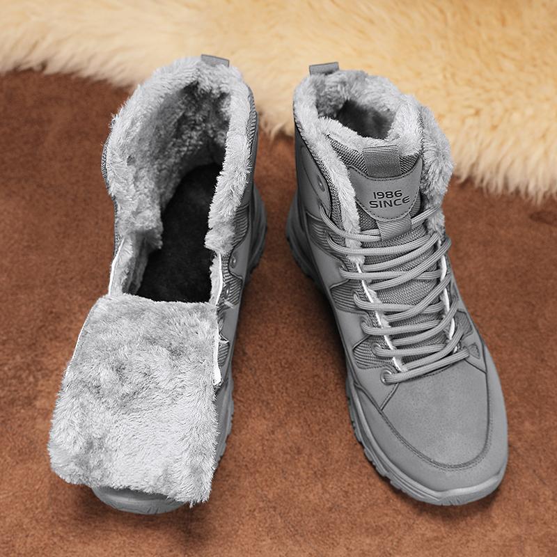 New Men's Snow Boots Lace Up Casual High Top Men Boots Waterproof Warm Plush Winter Boots Anti-Slip Outdoor Ankle Boots Walking