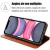 Coque + 2 Verres Trempés pour iPhone 11, Antichoc Cuir Synthétique Protection 360° - Marron