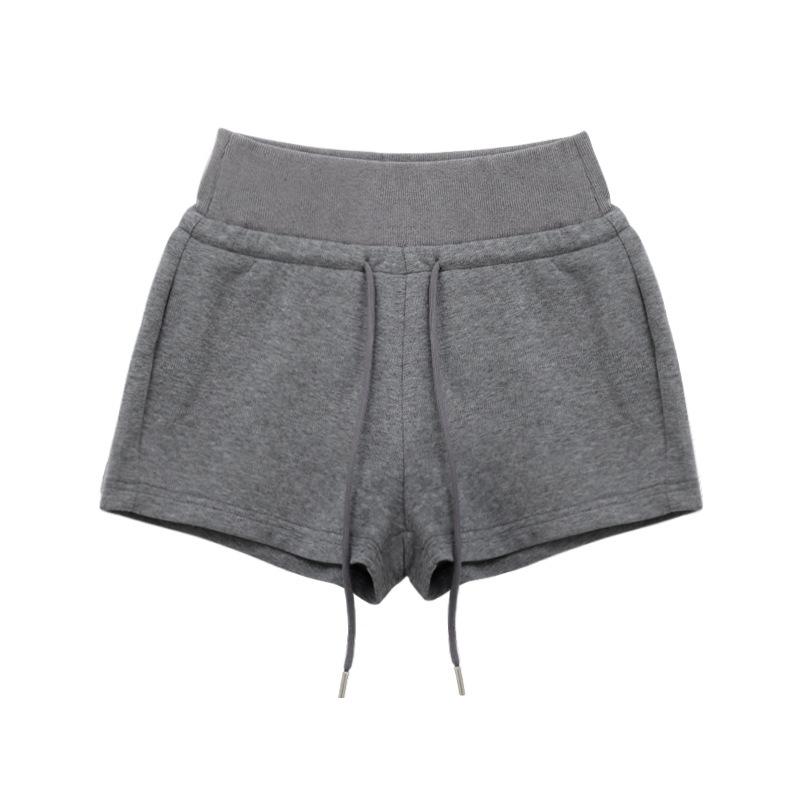 Graue Sporthosen für Damen Sommer Neu Hohe Taille Kordelzug Schmale Taille Design Lässige Hosen