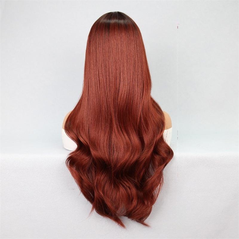 Lange auburnfarbene Perücken für Frauen Synthetische lockige Perücke mit freiem Seitenscheitel Lange lockige Perücke für weiße Frau Drag Queen Kostüm Cosplay