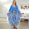 Women's Fashion Summer Spring Feather Print 3/4 Sleeves V-Neck Loose Waistline Casual Dresses