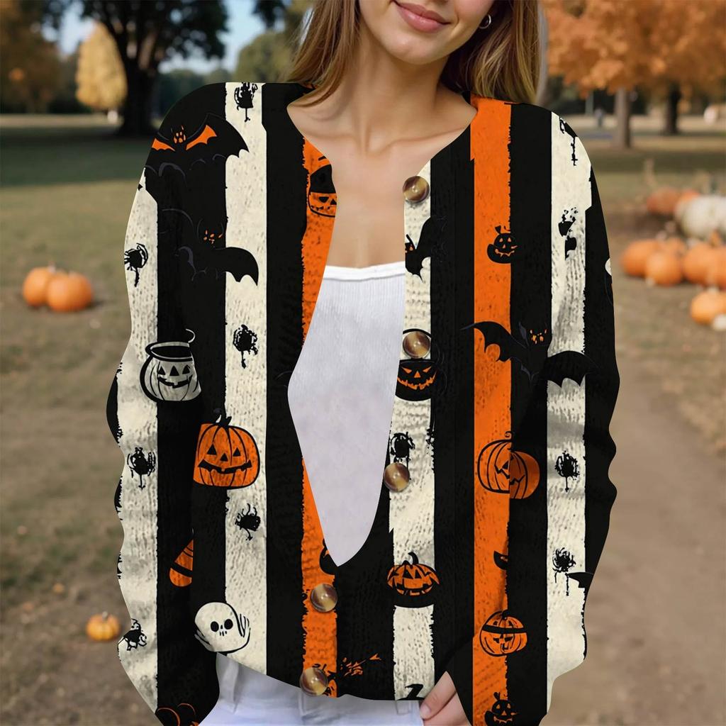 Women's Fashion Printed Long Sleeve Knitted Cardigan Button Down Jacket