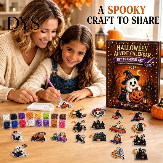 Halloween Gifts for Children Advent Calendar, Faux Diamond Art Kit, 24 Day Countdown, Countdown Surprise DIY Hanging Ornaments Craft Kit Adults,