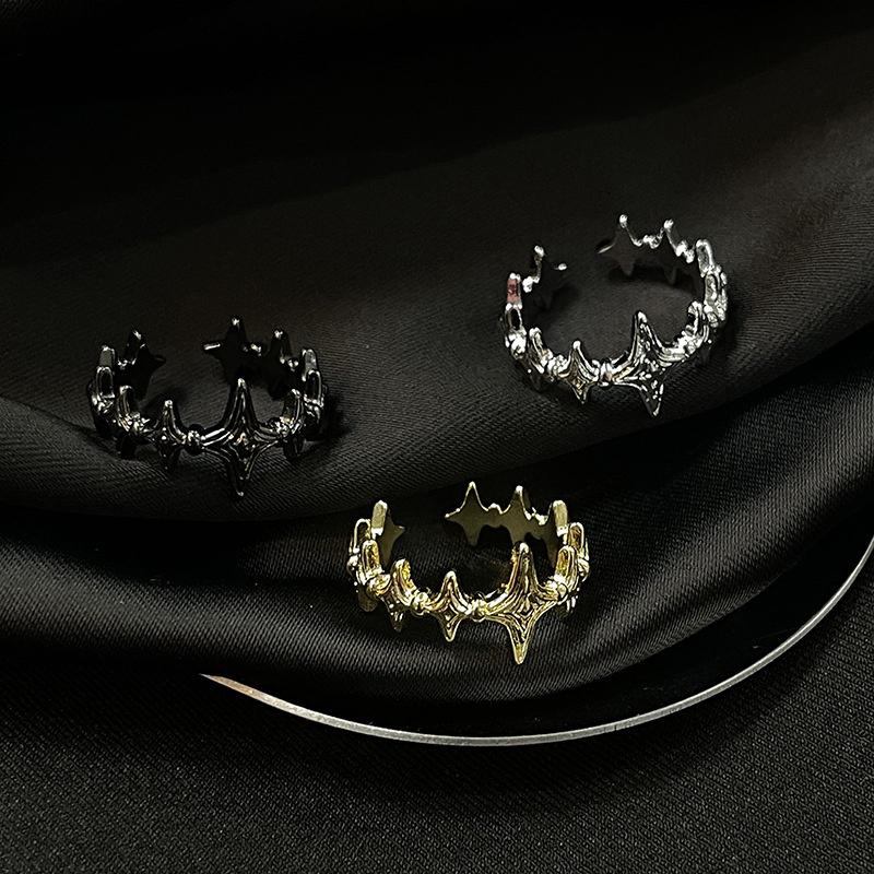Fashion Irregular Cross Star Open Ring For Women Men Punk Gothic Sliver Color Adjustable Couple Rings Y2K Egirl Jewelry Gift