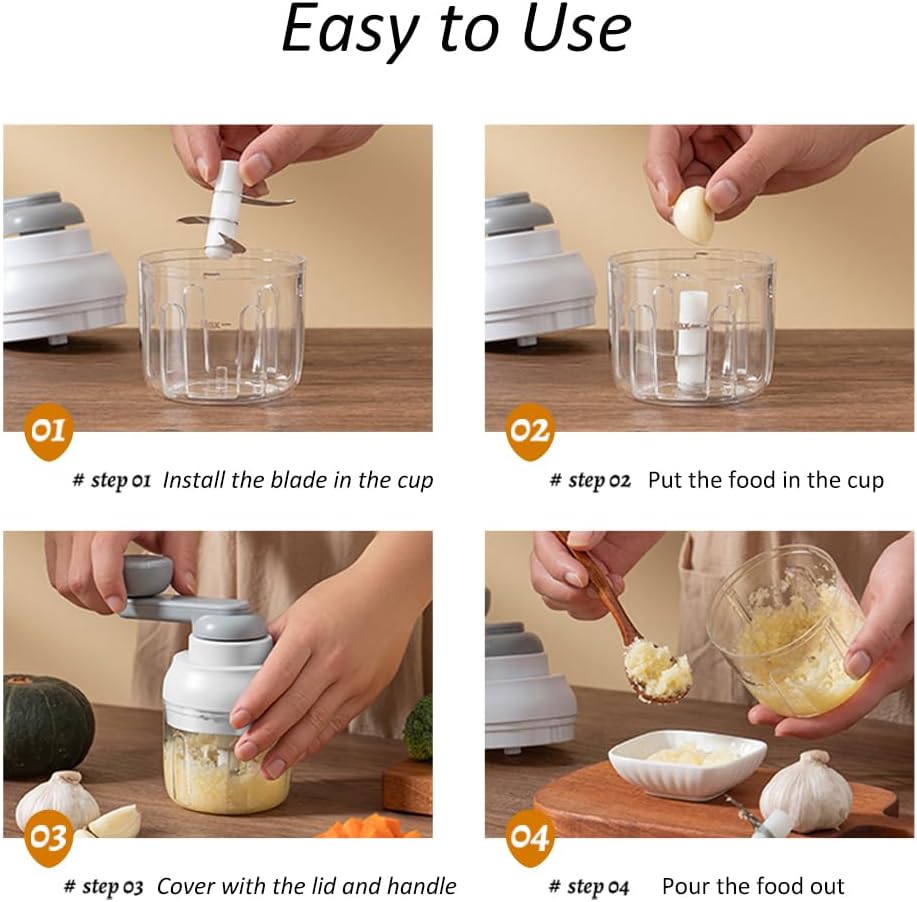 Manual Garlic Chopper, Mini Portable Veggie Cutter, 250ML Nut Grinder, Onion Mincer, Suitable for Ginger, Chili, Fruit, Meat, Potato Etc