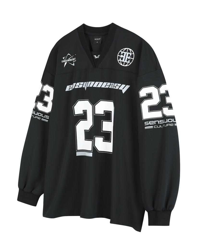 EASY NO EASY Long Sleeve Football Jersey - Black