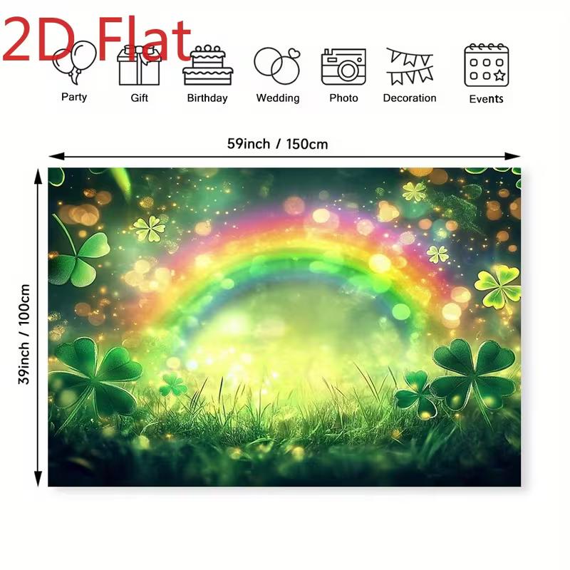 2D St. Patrick s Day Backdrop, Green Clover & Glitter Rainbow Photography Banner 47.2x31.5inch/120*80cm