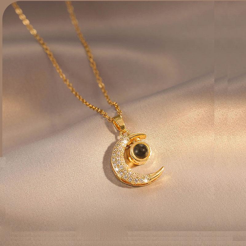 Colorfast 100 Languages Moon Projection Necklace for Women - Versatile Clavicle Chain, Ideal Birthday Gift