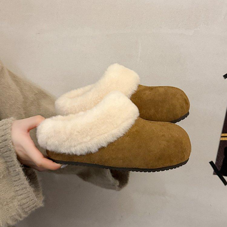 

Пушистые тапочки на толстой подошве с закрытым носком для женщин, новая зимняя обувь 2025 года, интегрированные меховые сапоги для снега, хлопковые тапочки с набивкой 40 верблюд