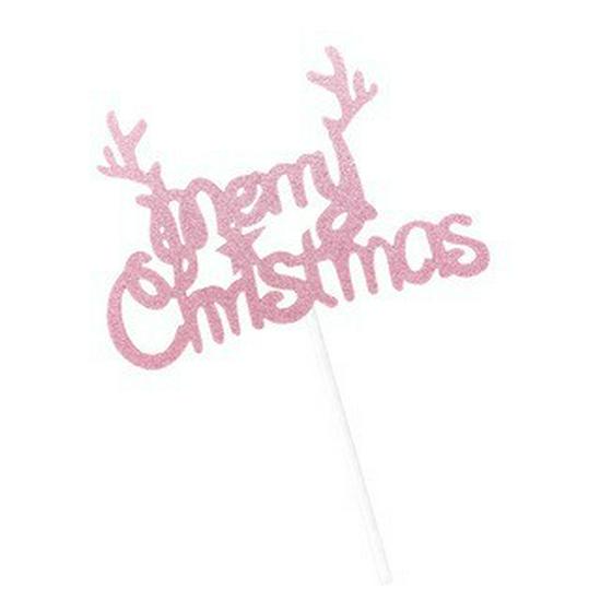 Gold & Green Glitter Merry Christmas Tree Cake Topper Decoration