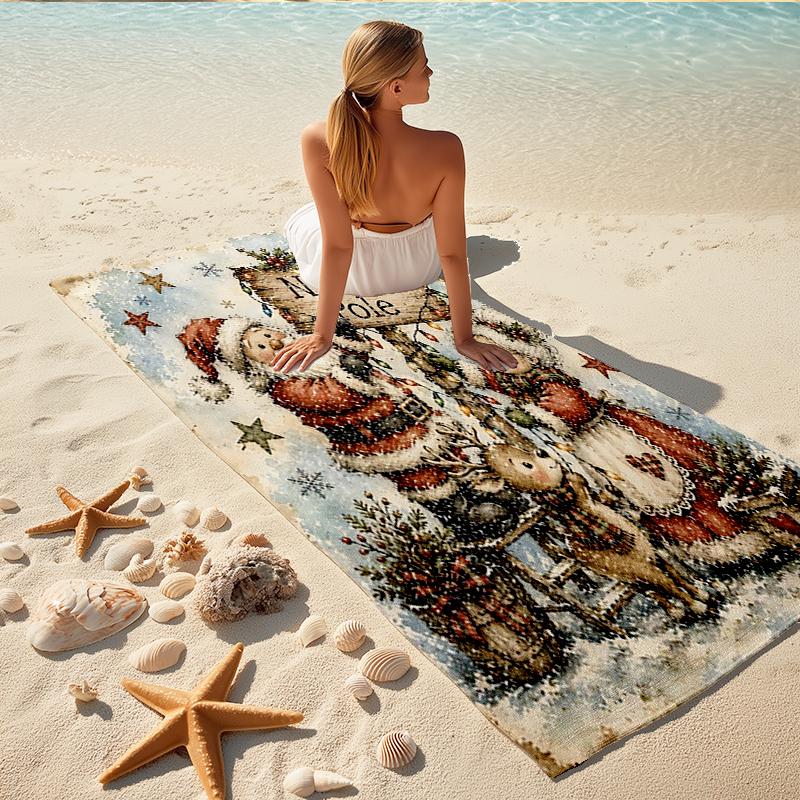 1Pc North Pole Christmas Scene Beach Towel Quick Dry Multiuse For Beach Pool Gym Yoga Home Travel Christmas Halloween Xmas Gift S115