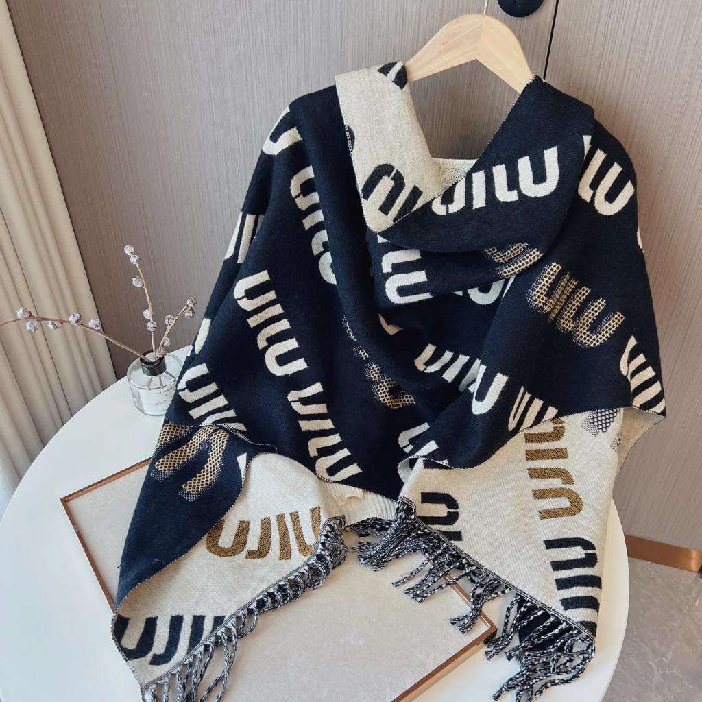 New Scarf Women Winter Color Matching Warm Scarves Imitation Cashmere Letters Double-Sided Thickened Air Conditioner Shawl
