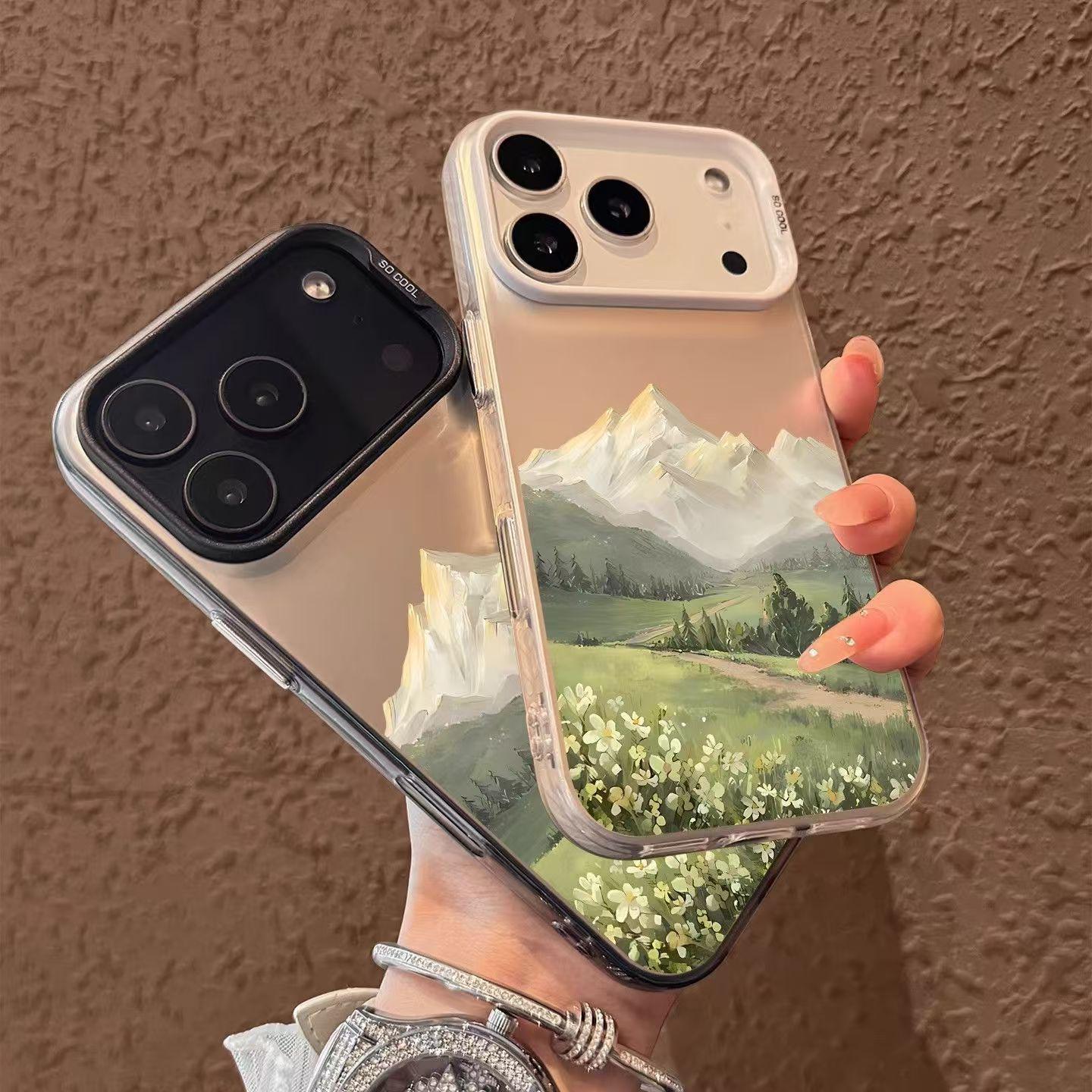 

Silver Shell Colorful Landscape Oil Painting Apple Phone Case for Models 14/13/12/17/16/15 Pro/Pro Max X