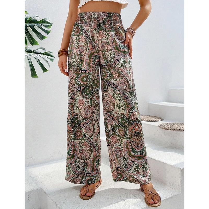 

Летние новые модные широкие брюки с эластичным поясом и принтом, женские винтажные пляжные брюки для отдыха, повседневные женские простые тонкие офисные длинные брюки 25783 XL абрикосовый