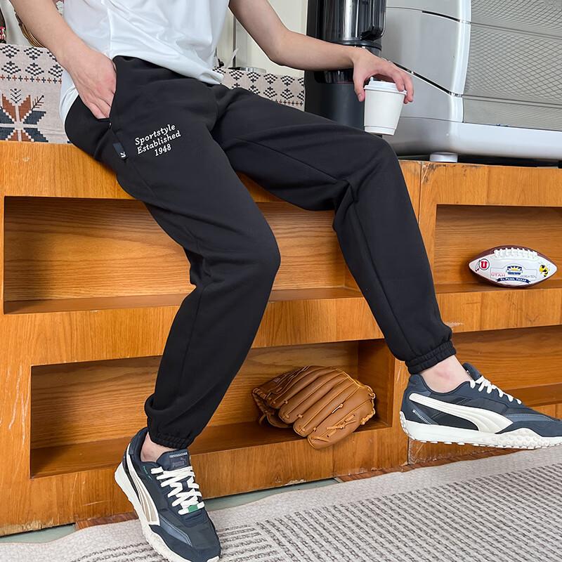 Puma Logo z literą Haftowany Polar Gruby Sznurowany Ściągacz Dzianinowe Spodnie Sportowe Męskie doły Czarne 625311-01