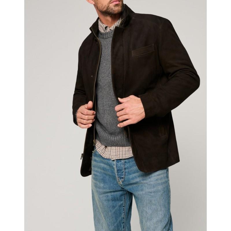 Mens Classic Faux Leather Jacket Retro Two-Piece Design Zip Up Outerwear Daily Wear