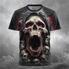 T-shirt da uomo con stampa teschio horror, estate, girocollo, manica corta, alla moda, vestibilità larga, abbigliamento streetwear vintage da uomo