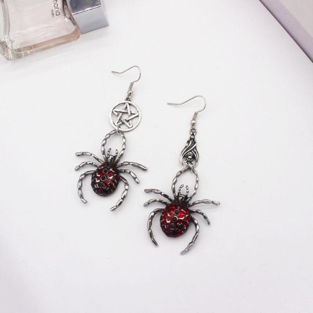 Punk Gothic Sliver Color Vampire Bat Red Drip Glaze Simulated Stereo Spider Dangle Earrings for Women Halloween Parody Jewelry