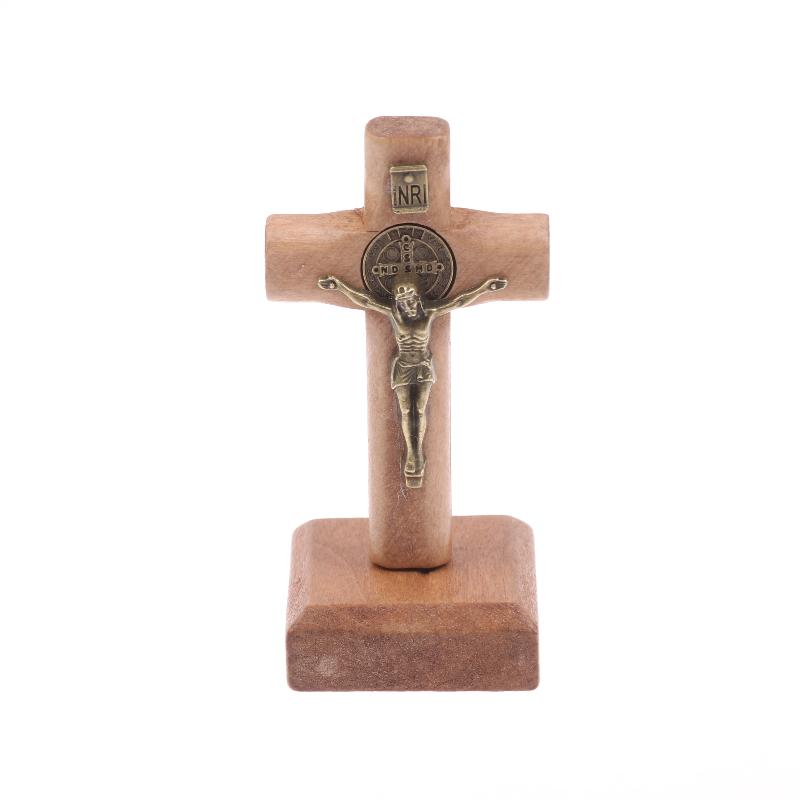 Wooden Standing Cross Small Home Decor Jesu Figurine For Party Housewarming Wedding Gift Bookshelf Cabinet Ornaments