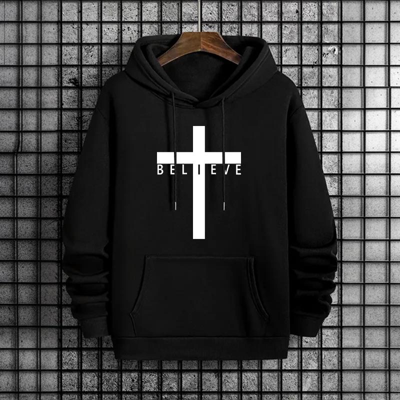 

Jesus Cross Printed Men Hoodies Urban Casual Streetwear Fashion Hooded Sweatshirt Male Trendy 2025 Autumn Winter Hoody Outerwear 3XL