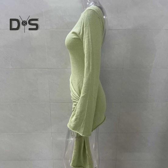 Rochie Mini Bodycon Sexy pentru Femei Mânecă Lungă Decolteu Crew Gât Rochie Slim Fără Spate Rochie Formală de Seară Rochie de Petrecere Club