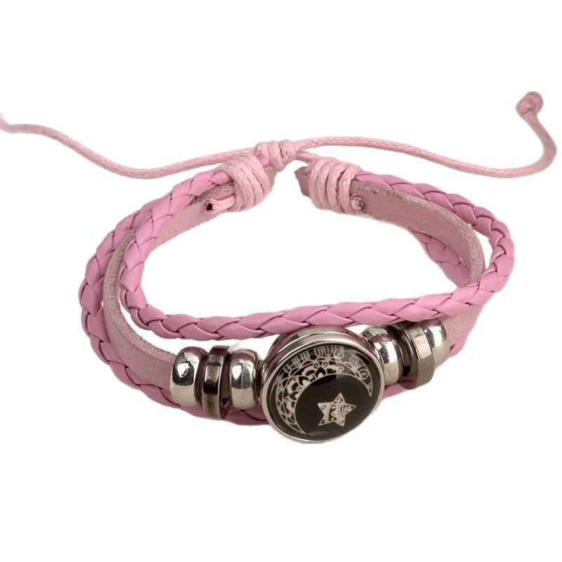 Luminous Sun & Moon Time Gem Unisex Vintage Leather & Beaded Bracelet