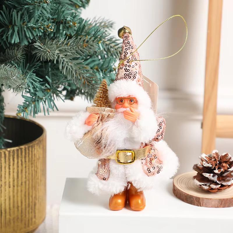 Christmas Party Decoration Cartoon Plush Santa Claus Doll Pendant Christmas Tree Pendant Plush Sled Ski Santa Claus Pendant