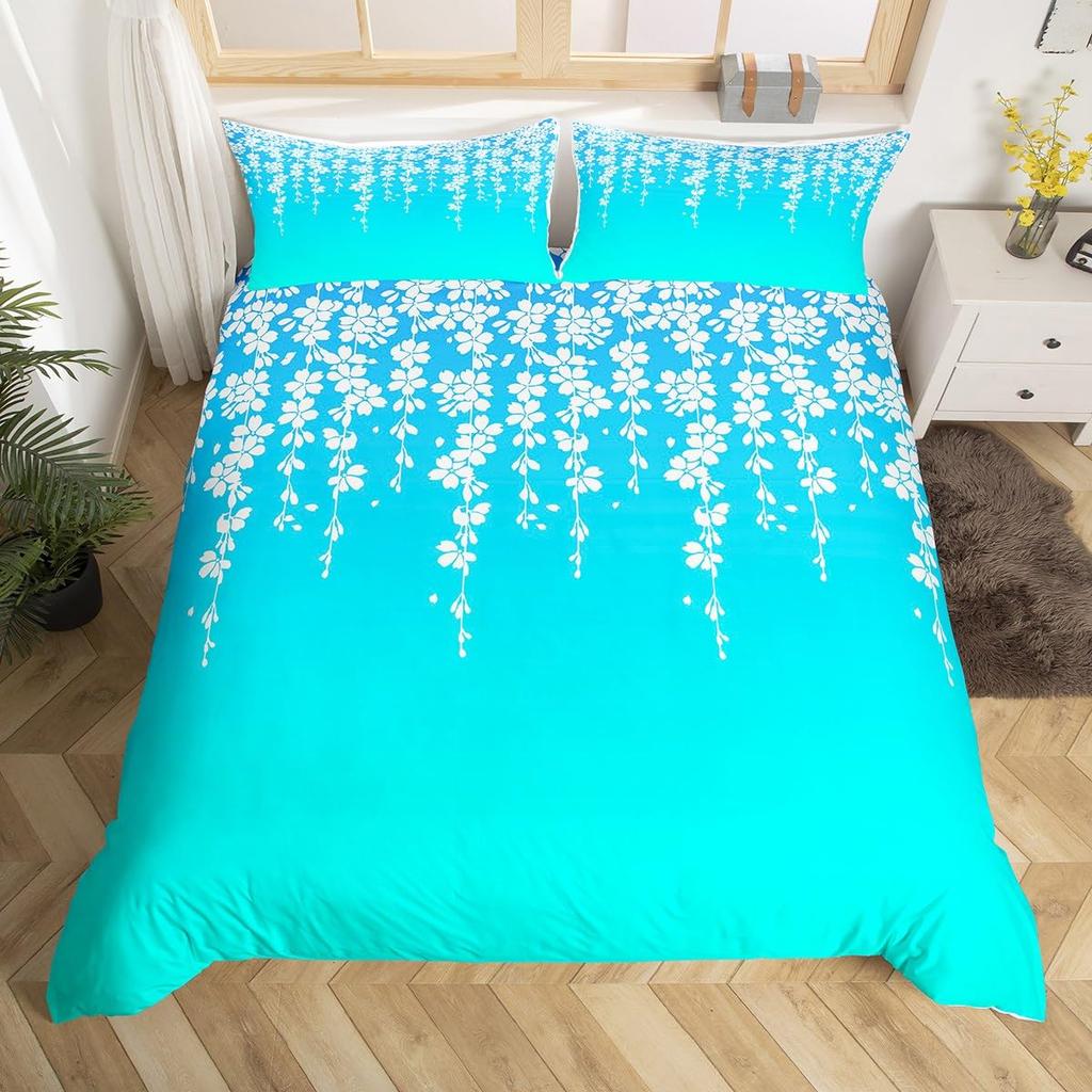 Akvarellgradient Påslakan Queen Abstrakt Körsbärsblom Sängklädesset Natur Botaniskt Täcke Mjukt Boho Quiltöverdrag