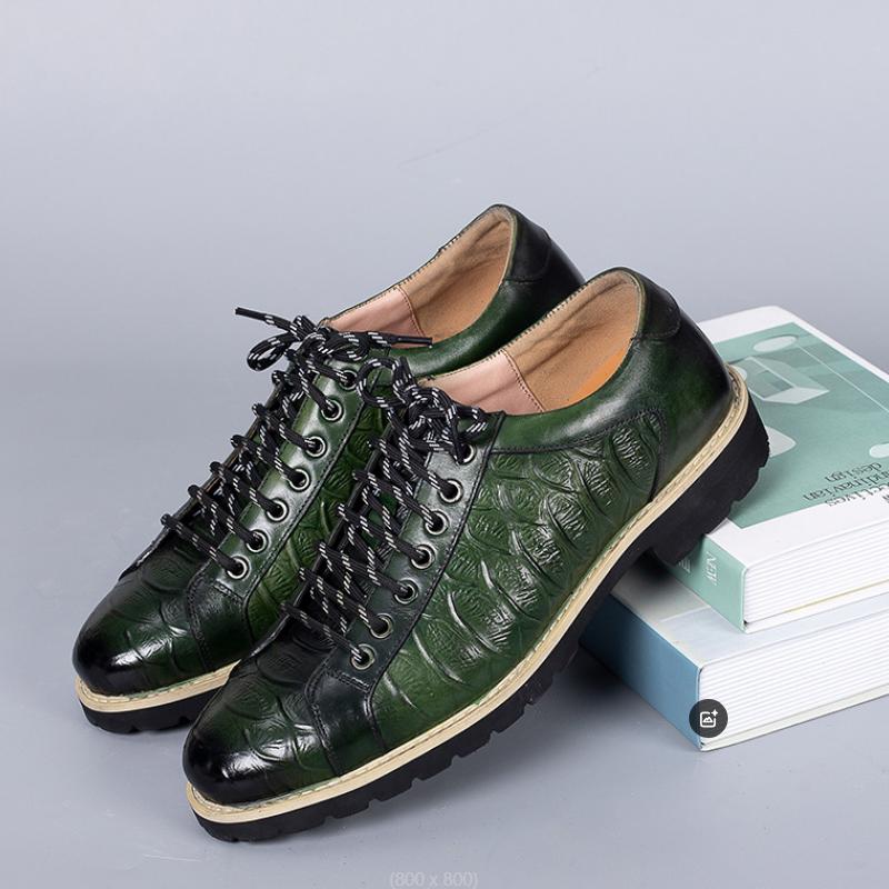 

New cowhide spring and autumn youth business formal men s shoes casual British style pointy head lace-up wedding shoes a16 46 зелёный