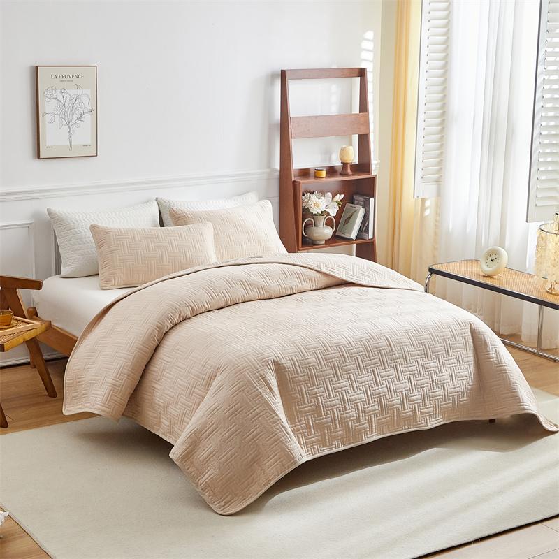 3pcs Set, Quilted Bedspread, Solid Color Ultrasonic Quilted Bedsheet, Lightweight Quilted King Queen Size Bed Cover