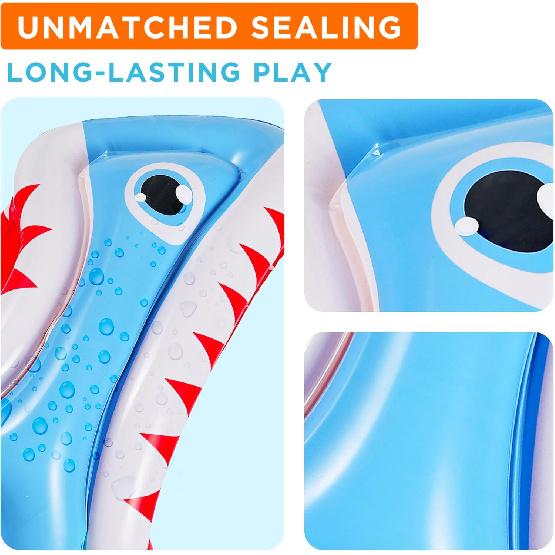 iPlay, iLearn Pool Wave Kids Shark Pool Toy, 3-in-1 Inflatable Float Water Game Basketball Football Head Hoop Toss, Toddler Outdoor Summer Swimming