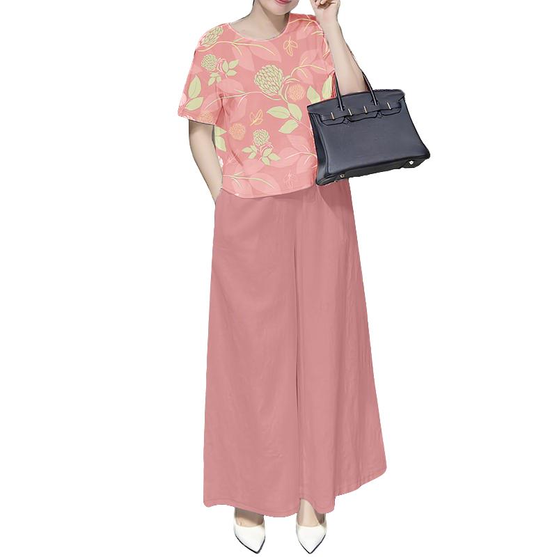 

ZANZEA Женский комплект из блузки с коротким рукавом и брюк с принтом, летний костюм-двойка 4XL розовый