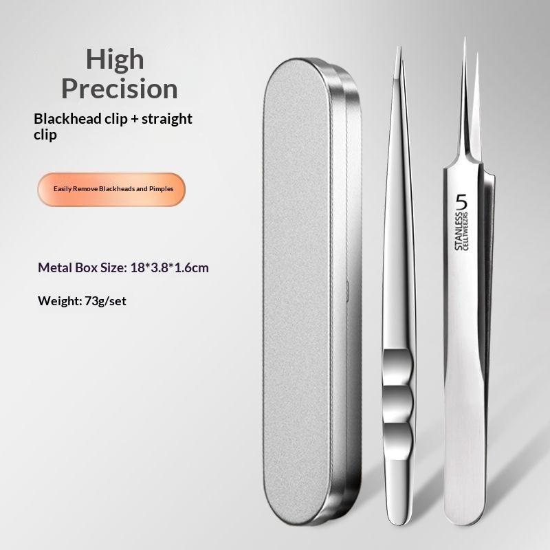 Stainless Steel Flat Tip Blackhead Tweezers Seamless Closure Nonslip Grip for Home Pore Cleaning Skincare