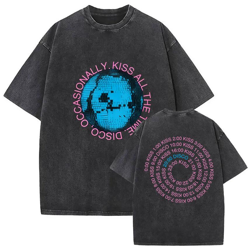 Kiss All The Time Disco Occasionally Tour Vintage Washed T Shirt Men Women High Quality Oversized Cotton Tshirt Streetwear