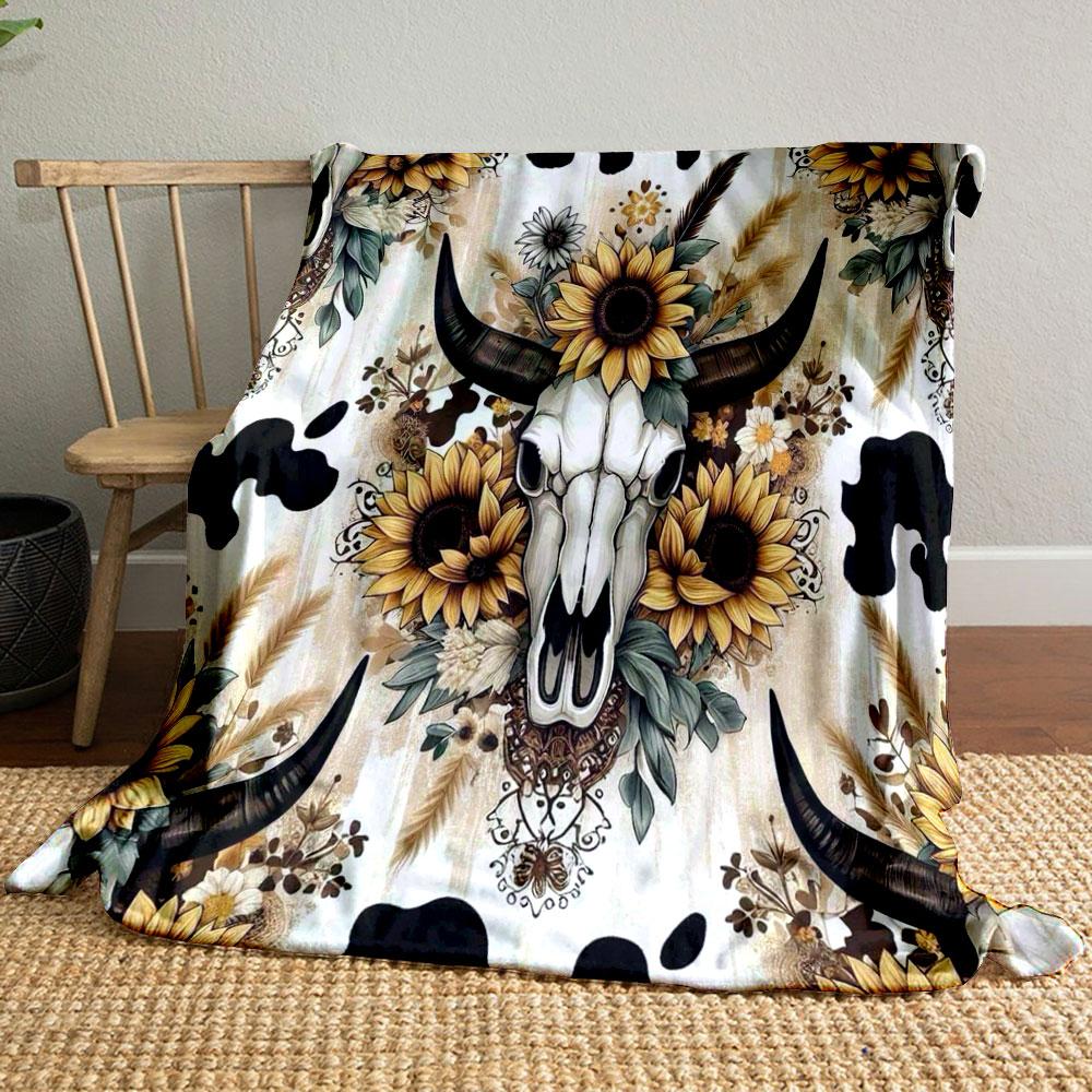 

Boho Cow Skull Sunflower Blanket bedroom Blanket for Livingroom Couch lunch break Soft throw for Friend s festival Gift 80cm x 120cm