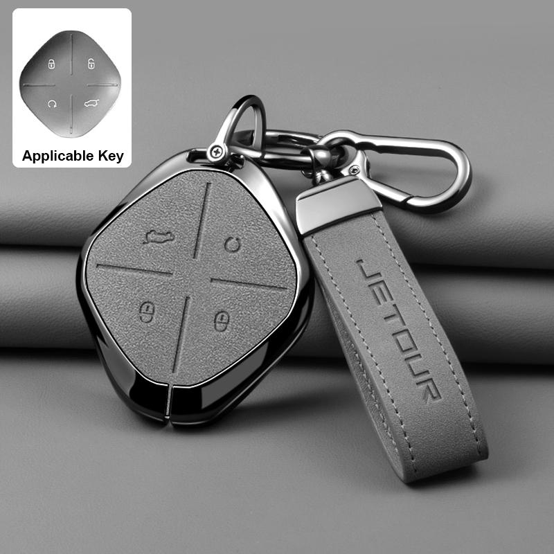 Zinc Alloy Leather Car Key Case Full Cover Shell Holder for Chery DASHING X-1 Plus DTC Jetour 2022 2023 Auto Keychain Accessori